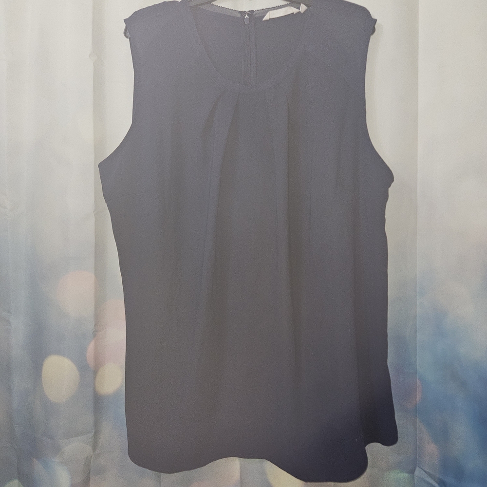 Soft Surroundings Navy Sleeveless Pleating Neckline with Flirty Sheer Edge 2x